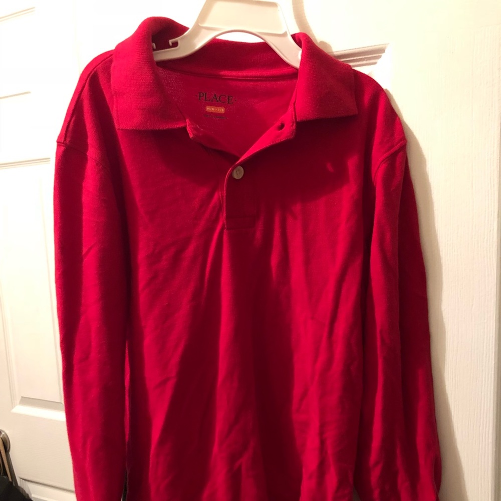 Long sleeved red collared shirt